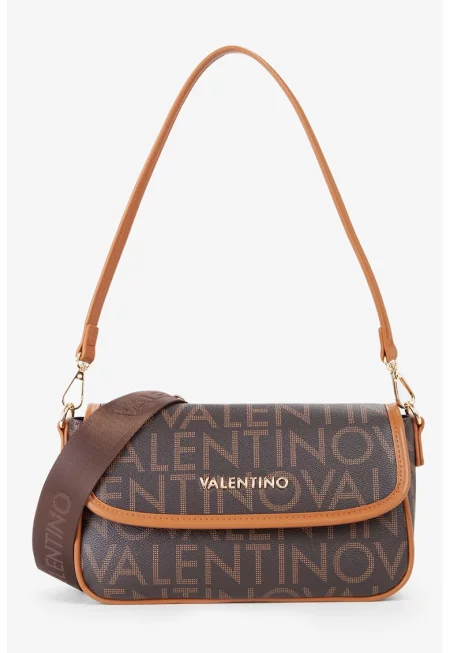 Чанта през рамо от еко кожа с презрамка с лого - Тъмнокафяв/Канелено кафяво/Светлокафяв