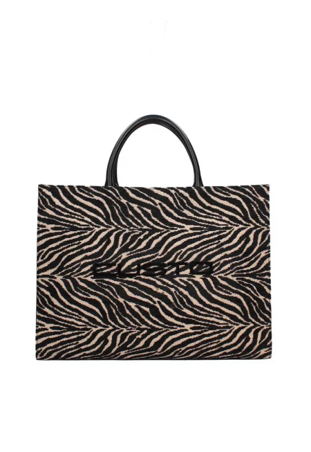 Чанта с принт - Черен/Крем