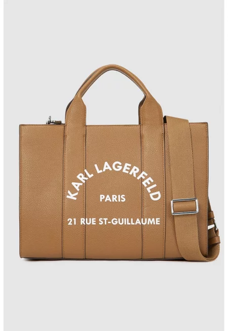 Чанта за рамо от еко кожа с лого - Карамел