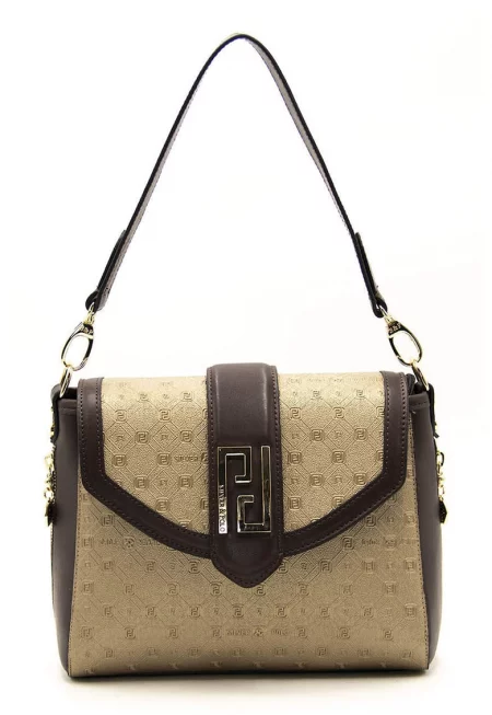 Чанта за рамо с отделяща се презрамка - Златист/Тъмнокафяв