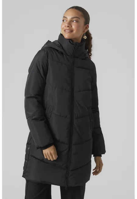 Дълго зимно яке с качулка - Черен