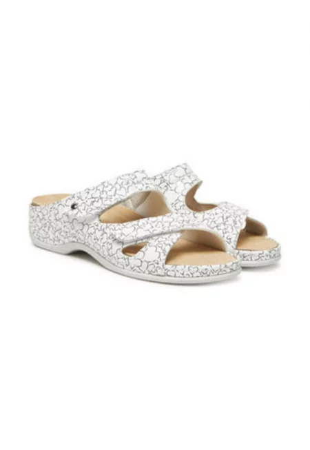 Дамски чехли -  естествена кожа - бяло сиво