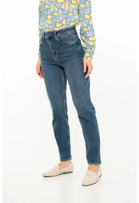 Дънки Flavia тип Mom с висока талия - Петролно синьо