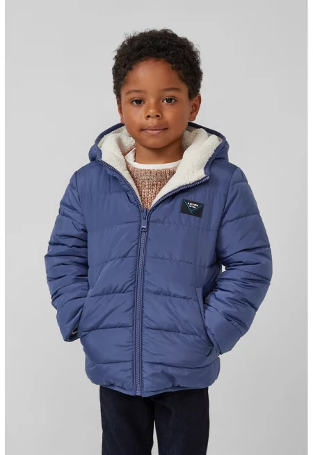 Двулицево зимно яке - Прашно синьо/Светло кафяво