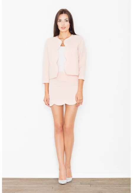 Елегантен розов комплект  със сако и пола - полиестер и вискоза - 3/4 ръкав - универсална кройка