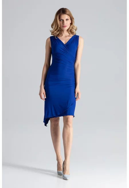 Елегантна рокля  асиметрична - без ръкави - синя - 95% полиестер 5% еластан