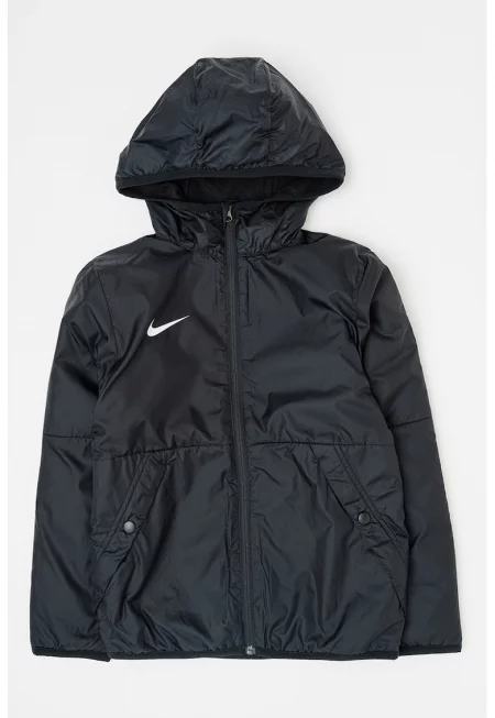 Футболно яке с качулка и лого - Черен/Бял