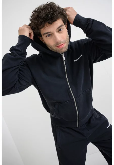 Худи с цип и паднали ръкави - Избеляло черно