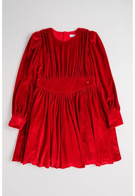 Кадифена разкроена рокля - Аленочервен