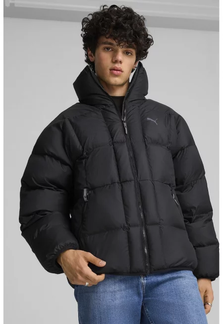 Капитонирано зимно яке с висока яка - Черен