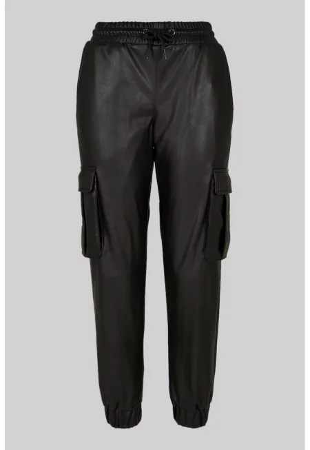Карго панталон от еко кожа - Черен