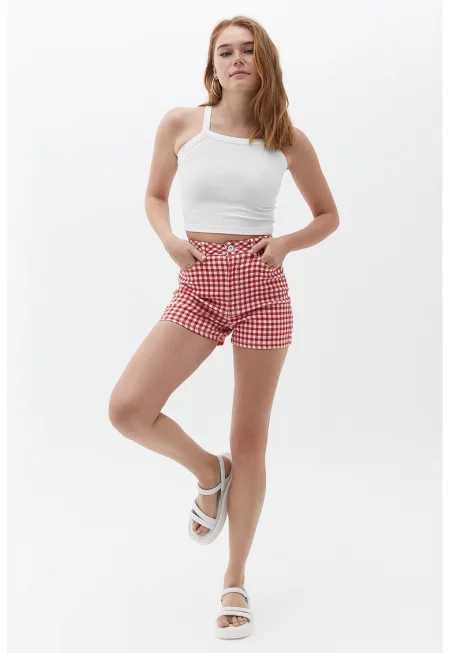 Карирани шорти с висока талия