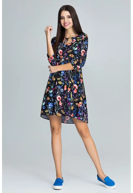 Къса рокля  M598 - флорален принт - многоцветна - полиестер