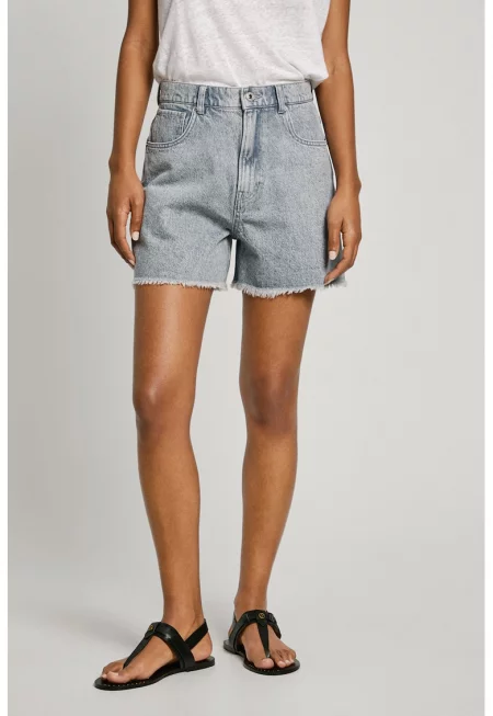 Къси дънки с незавършен подгъв - Бял/Светлосин