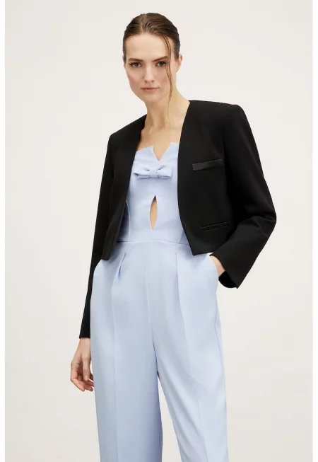 Късо сако със сатинирани детайли - Черен