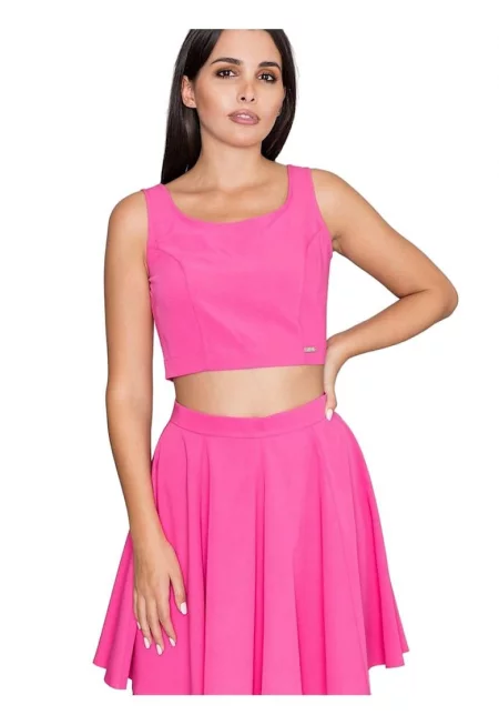 Комплект топ + пола  къс - разкроен - елегантен - лилав - полиестер-вискоза