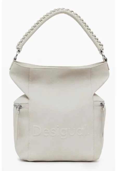 Конвертируема раница с релефно лого - Мръснобял