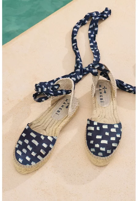 Копринени еспадрили с увит дизайн - Бежов/Тъмносин