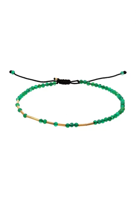 КОРИНА МАРДАРИ - Регулируема гривна с мъниста от оникс - Зелен/Златист