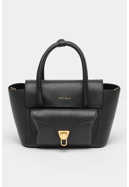 Кожена чанта през рамо Double Beat - Черен