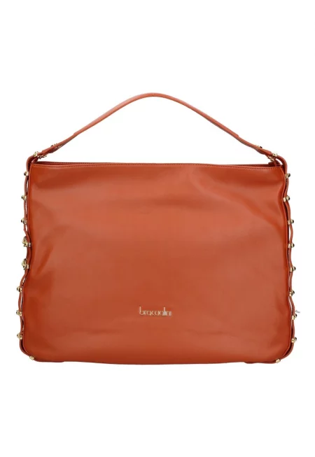 Кожена чанта с декоративни верижки - Кафяв