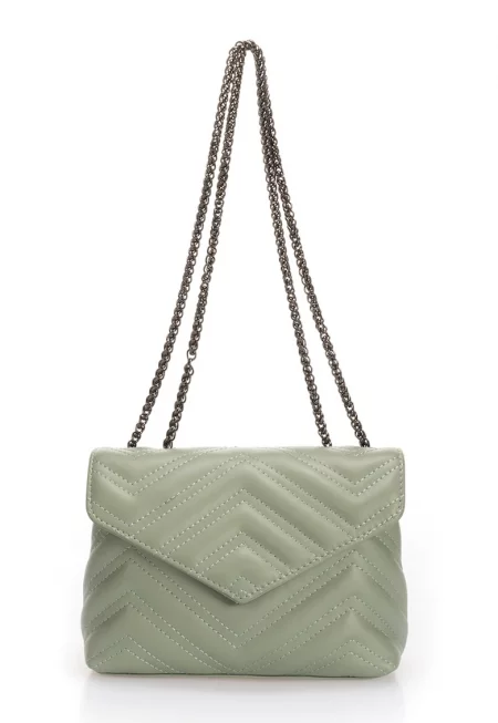 Кожена чанта с конвертируема презрамка с верижка - Бледозелен