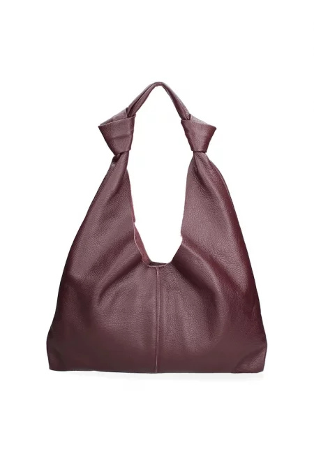 Кожена чанта за рамо с несесер с цип - Тъмновиолетов