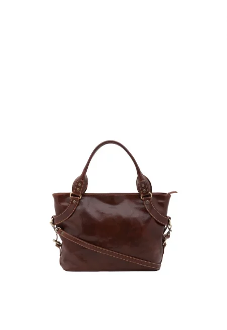 Кожена ръчна чанта - Кафяв