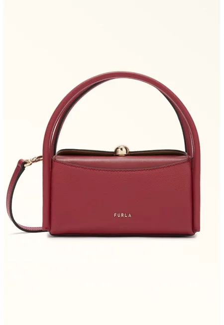 Кожена ръчна чанта с отделяща се презрамка - Тъмночервен