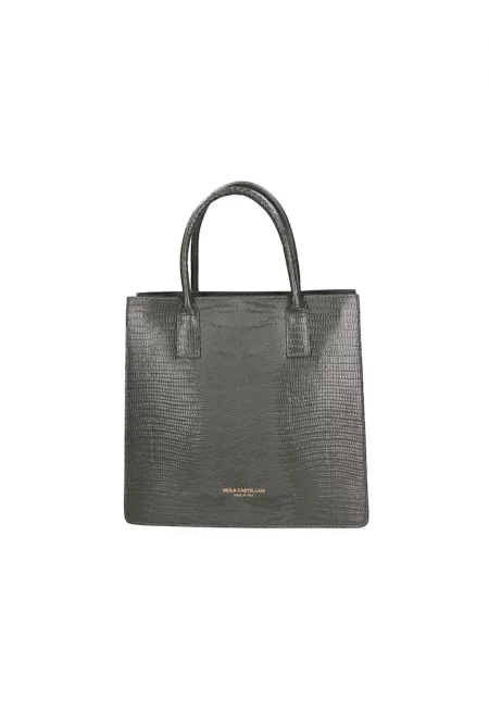 Кожена шопинг чанта с регулируема презрамка - Тъмнозелен