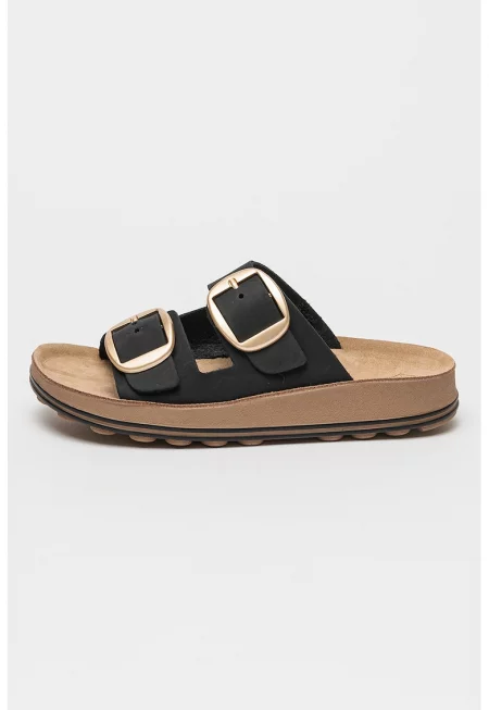 Кожени домашни пантофи Karol с токи - Черен/Кафяв