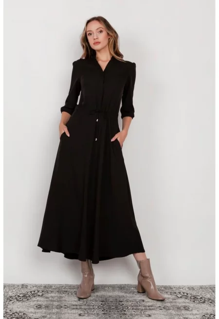 Макси рокля с шнур на талията и 3/4 ръкави