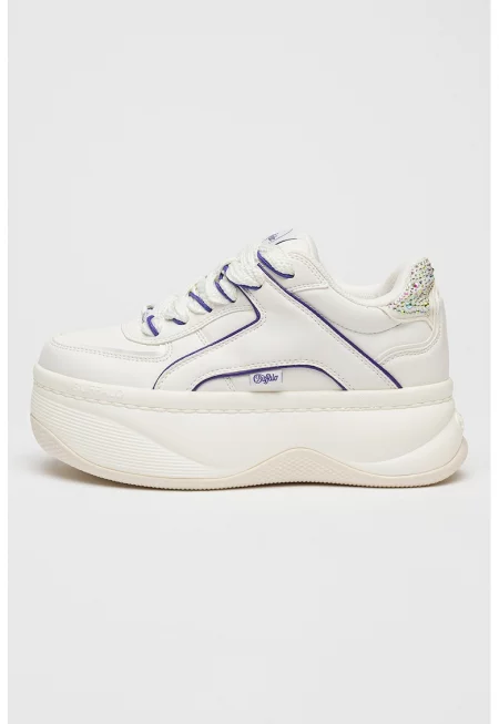 Маратонки от еко кожа с декоративни камъни - Бял/Аметист