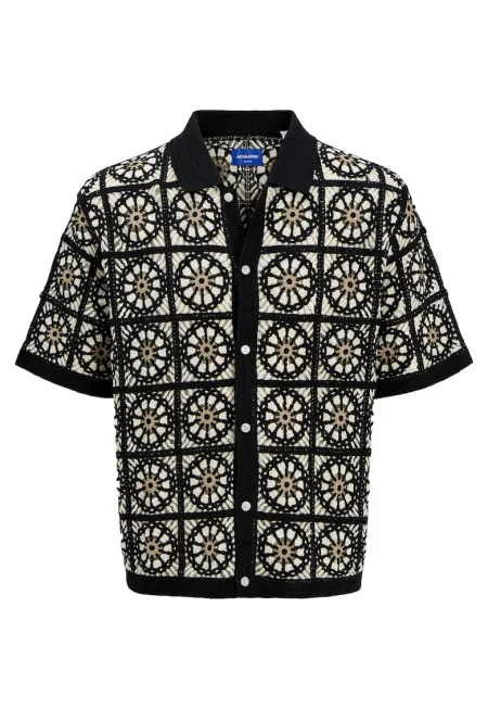 Мъжка риза Jack Jones - 12278724 - памук/акрил - черна