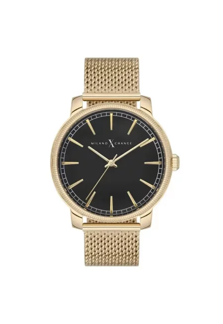 Мъжки часовник  MEX3111 - стоманена каишка - златист - черен циферблат - кварцов механизъм - 44 мм - 3ATM