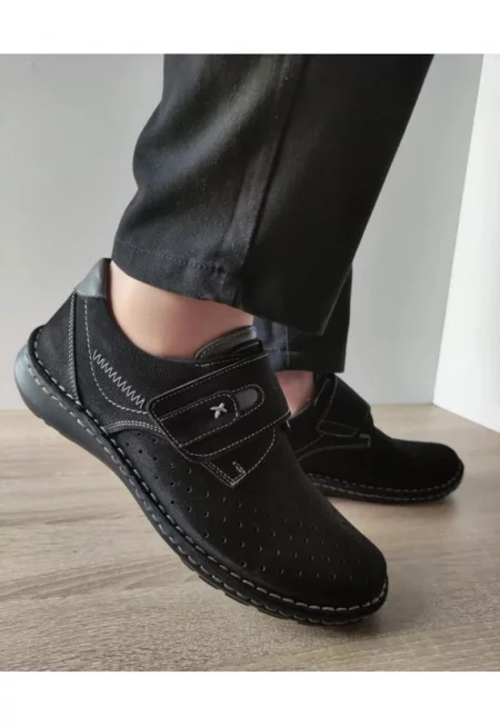 Мъжки ежедневни обувки  9583 01-2 - перфорирани - Черни набук - Черен