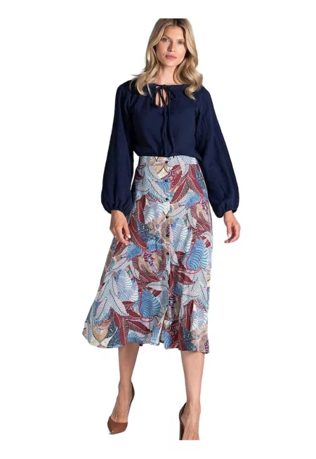 Миди пола  трапец - предни копчета - многоцветна - вискоза 100% - SM