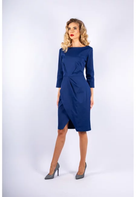 Миди рокля със застъпване - Тъмносин