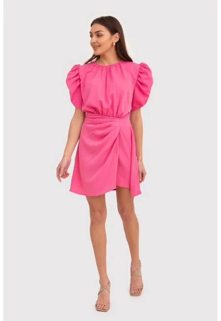 Мини рокля с къси буфан ръкави - Розова - DA1779 PINK