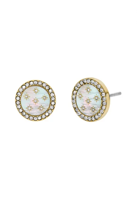 Обеци със седеф и винтчета - Златист