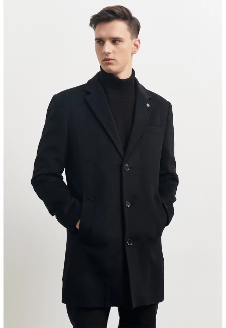 Палто с вълна с две копчета - Черен