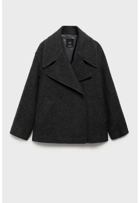 Палто с вълна с раздвоен ревер - Избеляло черно