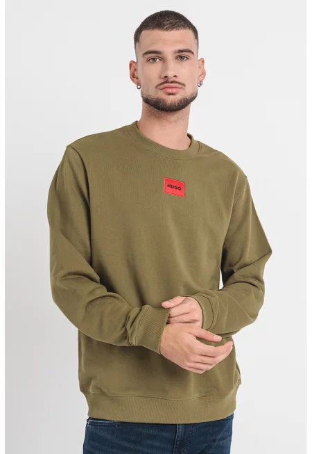 Памучен суитшърт Diragol с овално деколте - Зелени аспержи