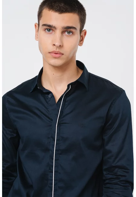 Памучна риза с дълги ръкави - Ултрамарин синьо