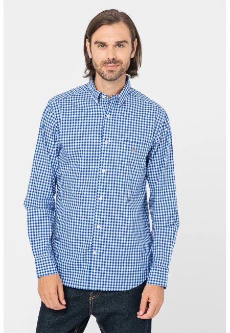 Памучна риза с десен - Кралско Синьо/Бял