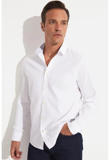 Памучна риза с класическа яка - Бял