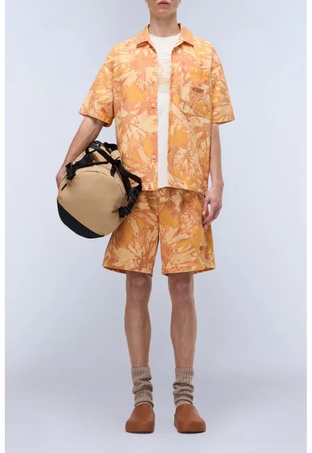 Памучна риза Talla с къси ръкави - Оранжев/Крем