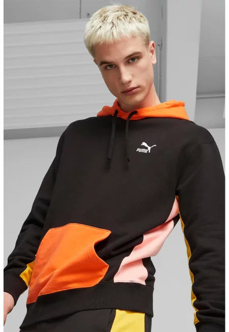 Памучно худи Classics Block - Черен/Жълт/Оранжев