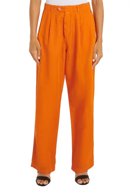 Панталон чино с органичен памук и лен - Мандарина