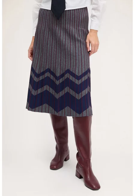 Плисирана миди пола - Tъмносив/Тъмносин